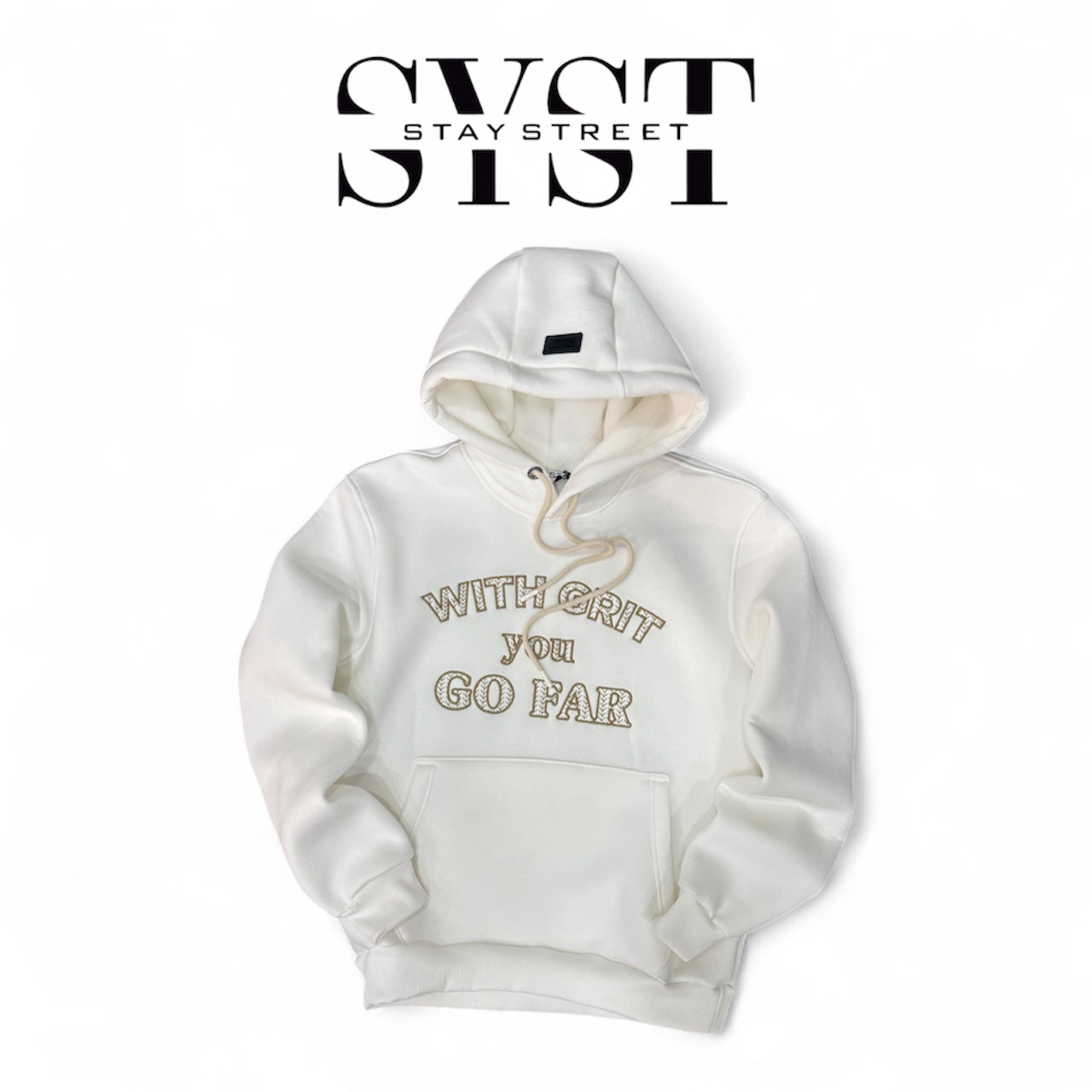 HOODIE WITH GRIT YOU GO FAR WHITE