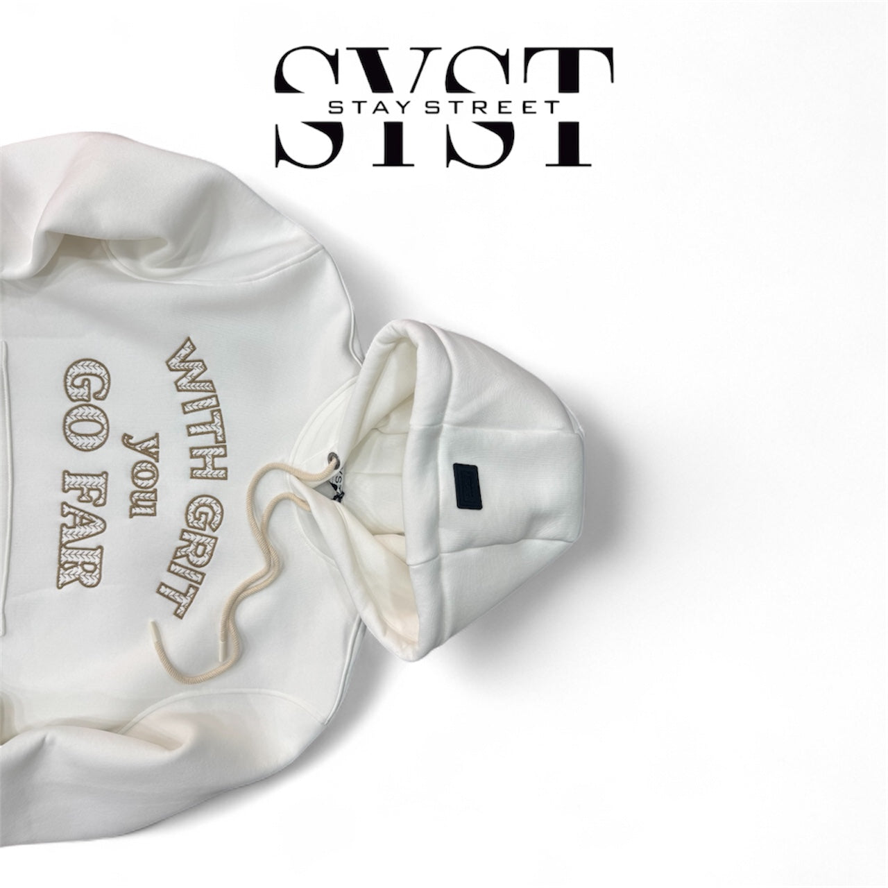 HOODIE WITH GRIT YOU GO FAR WHITE