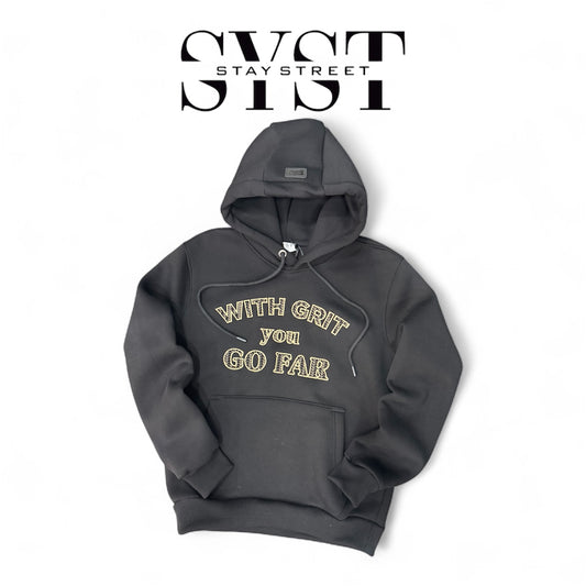 HOODIE WITH GRIT YOU GO FAR BLACK