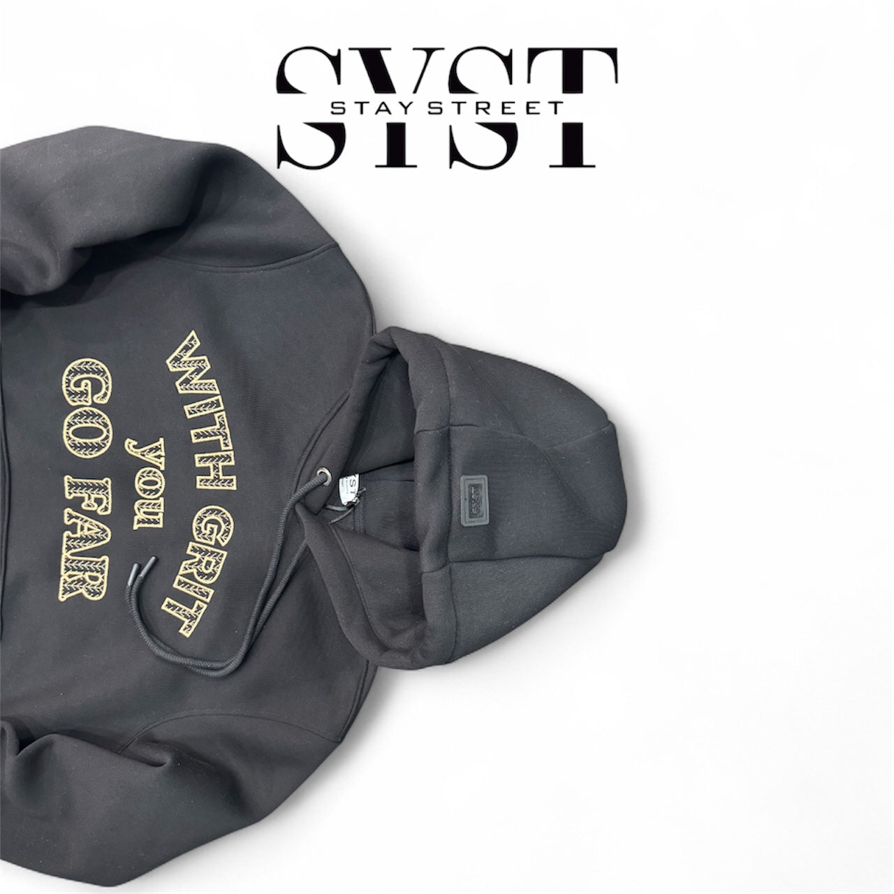 HOODIE WITH GRIT YOU GO FAR BLACK