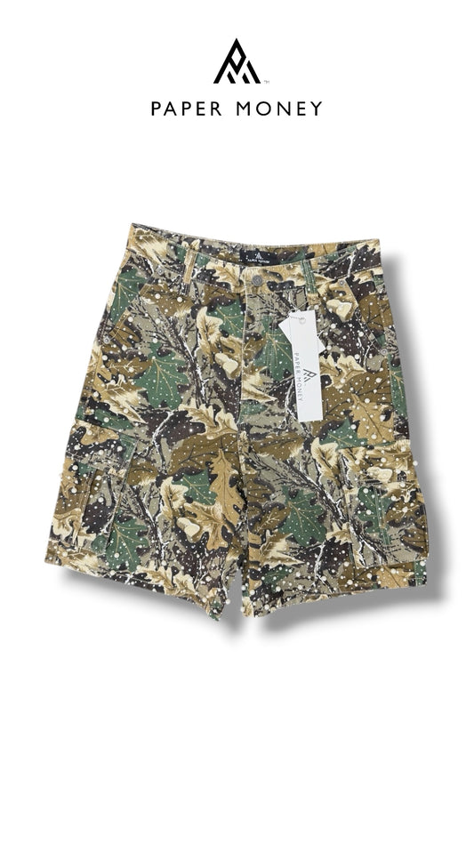 PAPER MONEY PEARL CRYSTAL SHORTS CAMO FLORAL