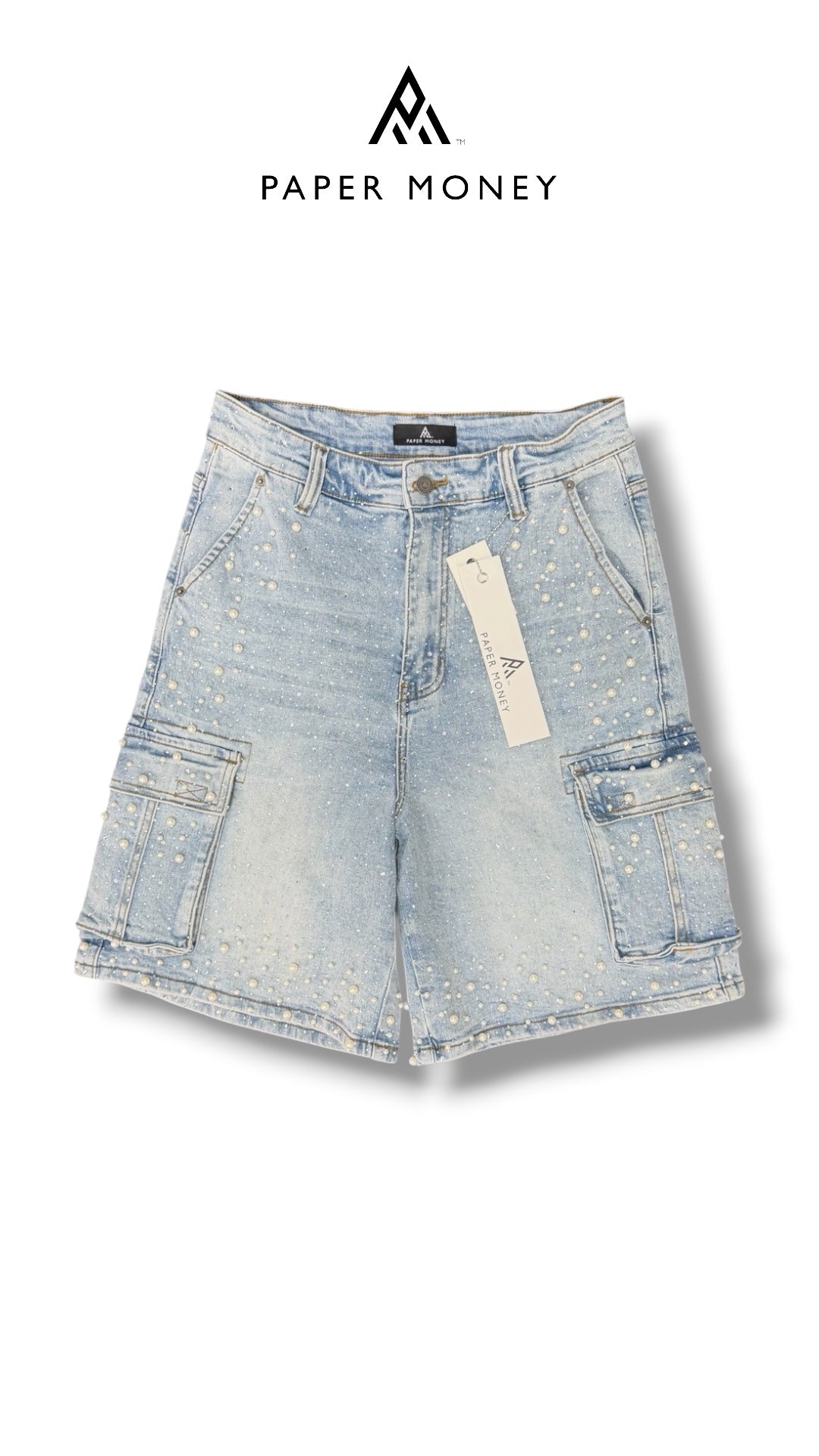 PAPER MONEY PEARL CRYSTAL SHORTS BLUE
