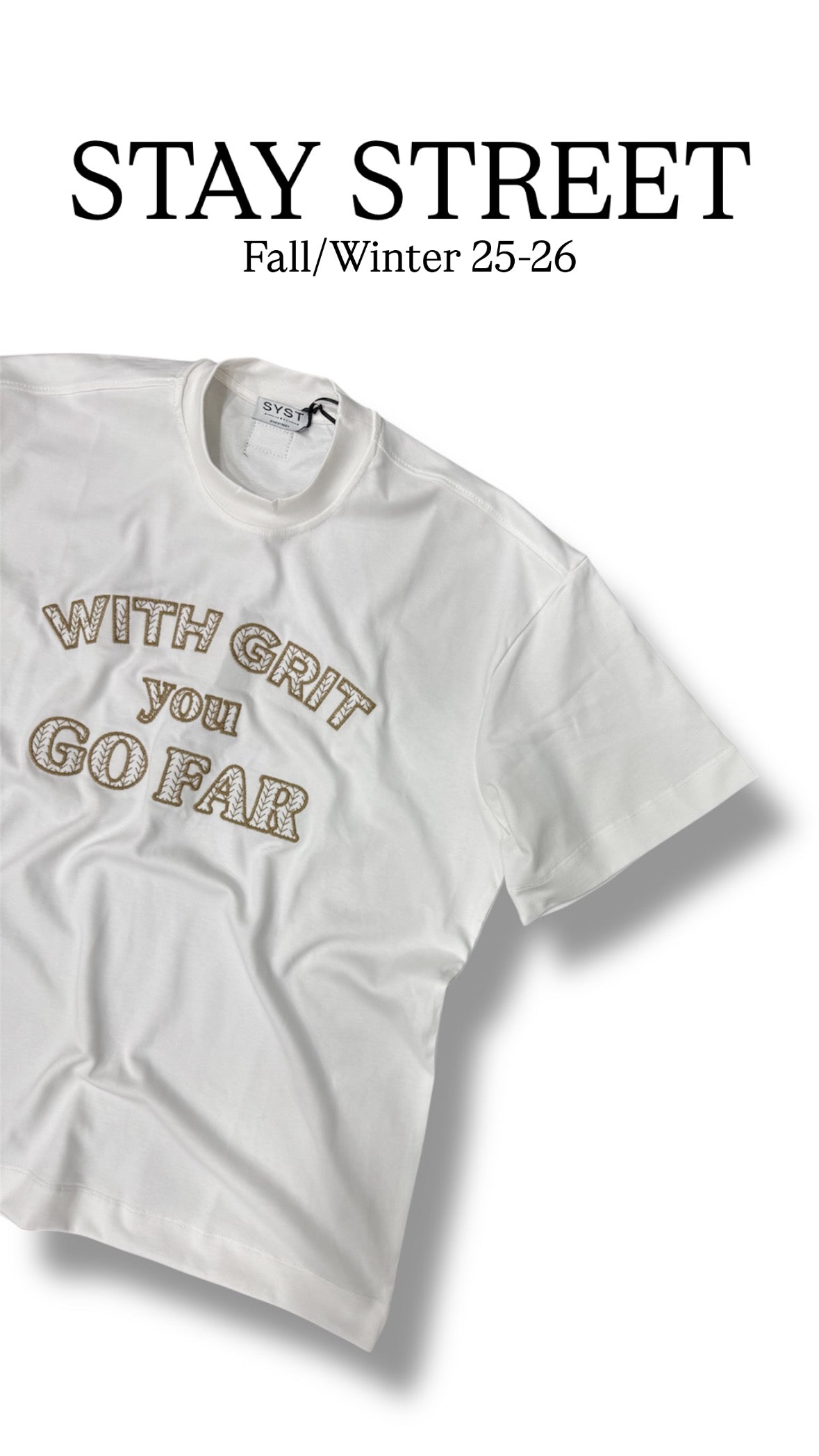 WITH GRIT YOU GO FAR WHITE TEE